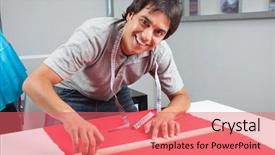  Presentation with measuring - Audience pleasing slides consisting of indian rulers - portrait of young male dressmaker backdrop and a coral colored foreground