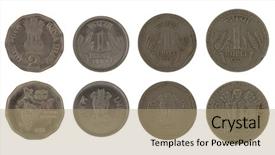  Presentation with india - Audience pleasing PPT theme consisting of indian rupee coins isolated backdrop and a coral colored foreground