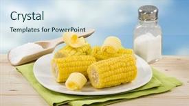  Presentation with sweet corn - Theme consisting of indian snacks - boiled sweet corn background and a  colored foreground