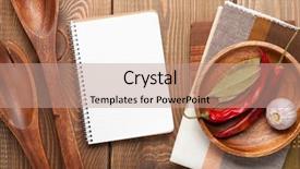  Presentation with lilac flowers bunch over wood - Amazing theme having indian spices - wood kitchen utensils over wooden backdrop and a coral colored foreground