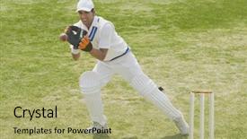  Presentation with cricket - Beautiful PPT theme featuring indian sport - cricket wicketkeeper catching a ball backdrop and a mint green colored foreground