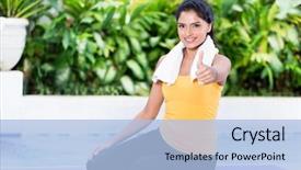  Presentation with weight loss woman showing - PPT layouts consisting of indian sport - fit young woman showing thumb background and a light blue colored foreground