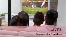  Presentation with football - Cool new PPT theme with indian sport - happy family watching tv backdrop and a coral colored foreground