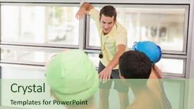  Presentation with sport coach - PPT theme with indian sport - swimming coach with his students background and a mint green colored foreground