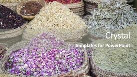  Presentation with dried herbs and dried flowers - Slide set featuring indian street food - dried herbs flowers and spices background and a gray colored foreground