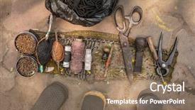  Presentation with tool belt tools - Amazing presentation theme having indian street shoemaker tools close backdrop and a coral colored foreground