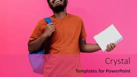  Presentation with education pink - PPT theme featuring indian-student-with-blue-backpack background and a coral colored foreground