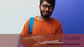  Presentation with purple education - Presentation design with indian-student-with-blue-backpack background and a tawny brown colored foreground