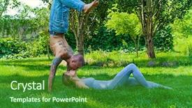  Presentation with man joined woman - Slide set featuring indian train - man and woman yogi doing background and a  colored foreground