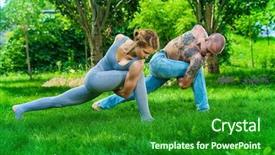  Presentation with man and woman - Slides having indian train - man and woman yogi doing background and a forest green colored foreground