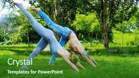  Presentation with healthy lifestyle - Colorful theme enhanced with indian train - man and woman yogi doing backdrop and a  colored foreground