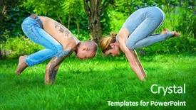  Presentation with man and woman - PPT theme having indian train - man and woman yogi doing background and a forest green colored foreground