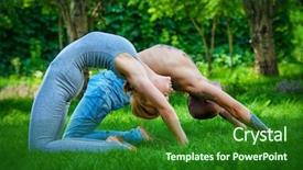  Presentation with healthy lifestyle - PPT theme having indian train - man and woman yogi doing background and a forest green colored foreground