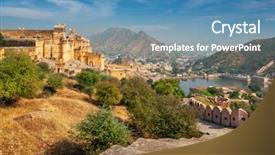  Presentation with india fort - Cool new PPT layouts with indian travel famous tourist landmark backdrop and a teal colored foreground