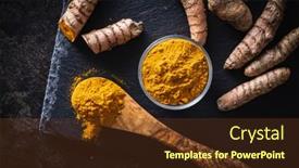  Presentation with turmeric - Audience pleasing presentation theme consisting of indian-turmeric-powder-and-root backdrop and a tawny brown colored foreground
