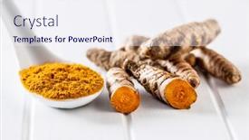  Presentation with turmeric - Amazing theme having indian-turmeric-powder-and-root backdrop and a sky blue colored foreground