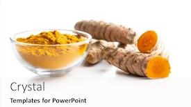  Presentation with turmeric - Presentation theme with indian-turmeric-powder-and-root background and a white colored foreground