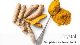 Presentation with turmeric - Colorful presentation enhanced with indian-turmeric-powder-and-root backdrop and a white colored foreground