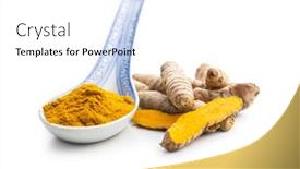  Presentation with turmeric - PPT theme having indian-turmeric-powder-and-root background and a white colored foreground