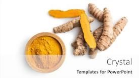  Presentation with turmeric - Beautiful slide set featuring indian-turmeric-powder-and-root backdrop and a white colored foreground