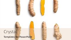  Presentation with turmeric - Audience pleasing PPT theme consisting of indian-turmeric-root-turmeric-spice backdrop and a coral colored foreground