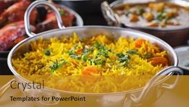  Presentation with rice - PPT theme enhanced with indian-vegetable-biryani-rice-dish background and a gold colored foreground