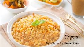  Presentation with milk tea - Colorful presentation theme enhanced with veg - indian vegetarian food biryani rice backdrop and a coral colored foreground