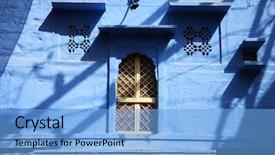  Presentation with village india - Theme having indian village - architectural detail in jodhpur rajasthan background and a light blue colored foreground
