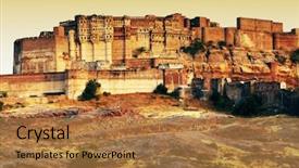  Presentation with village india - Audience pleasing PPT layouts consisting of indian village - mehrangarh fort in sunset light backdrop and a coral colored foreground