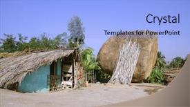  Presentation with village india - PPT layouts consisting of indian village and rock background and a light blue colored foreground