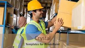  Presentation with warehouse - Presentation design consisting of indian-warehouse-worker-put-cardboard background and a coral colored foreground
