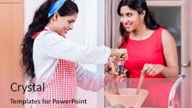  Presentation with together - Beautiful PPT theme featuring indian woman - two female friends preparing together backdrop and a lemonade colored foreground