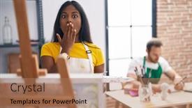  Presentation with indian art - Presentation design with indian-woman-at-art-studio background and a  colored foreground