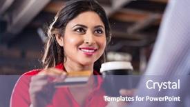  Presentation with indian woman - Presentation theme consisting of indian woman customer paying coffee background and a coral colored foreground