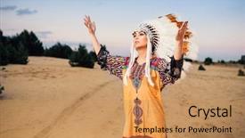  Presentation with american indian - Audience pleasing theme consisting of indian woman hands up ritual backdrop and a coral colored foreground