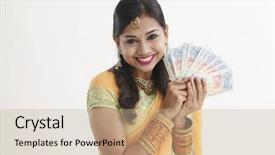  Presentation with saree - Beautiful PPT theme featuring indian woman in saree holding backdrop and a soft green colored foreground