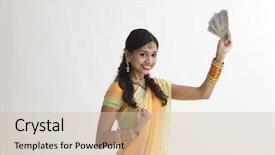  Presentation with saree - Slide set enhanced with indian woman in saree holding background and a soft green colored foreground