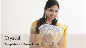  Presentation with indian woman - Cool new slide set with indian woman in saree holding backdrop and a soft green colored foreground