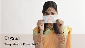  Presentation with saree - Audience pleasing PPT theme consisting of indian woman in saree holding backdrop and a coral colored foreground