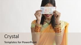  Presentation with indian woman - Cool new slide deck with indian woman in saree holding backdrop and a coral colored foreground