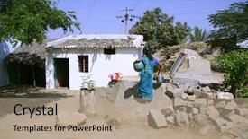  Presentation with village india - Amazing PPT layouts having indian woman in village backdrop and a coral colored foreground