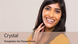  Presentation with indian woman - Amazing PPT theme having indian woman on plain background backdrop and a coral colored foreground