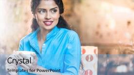  Presentation with indian woman - Slide deck featuring indian woman with coffee mug background and a light blue colored foreground