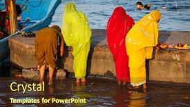  Presentation with ghats - Audience pleasing slide deck consisting of indian women doing morning pooja backdrop and a tawny brown colored foreground