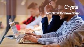  Presentation with coworking - PPT layouts having intellectual technology - young colleagues discussing ideas background and a tawny brown colored foreground