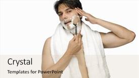  Presentation with shaving - Colorful slides enhanced with young man shaving his face backdrop and a lemonade colored foreground