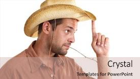 Presentation with straw - Beautiful PPT theme featuring indiana jones - man with hat and straw backdrop and a coral colored foreground