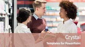  Presentation with pharmacist - Colorful slides enhanced with indicator - portrait of a female experienced backdrop and a coral colored foreground