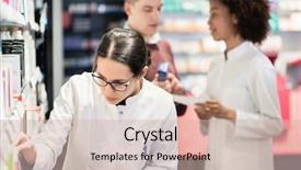  Presentation with pharmacist - Presentation design featuring indicator - portrait of a female experienced background and a soft green colored foreground