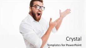  Presentation with eyeglasses - Presentation consisting of indicator managment - excited bearded man in eyeglasses background and a white colored foreground